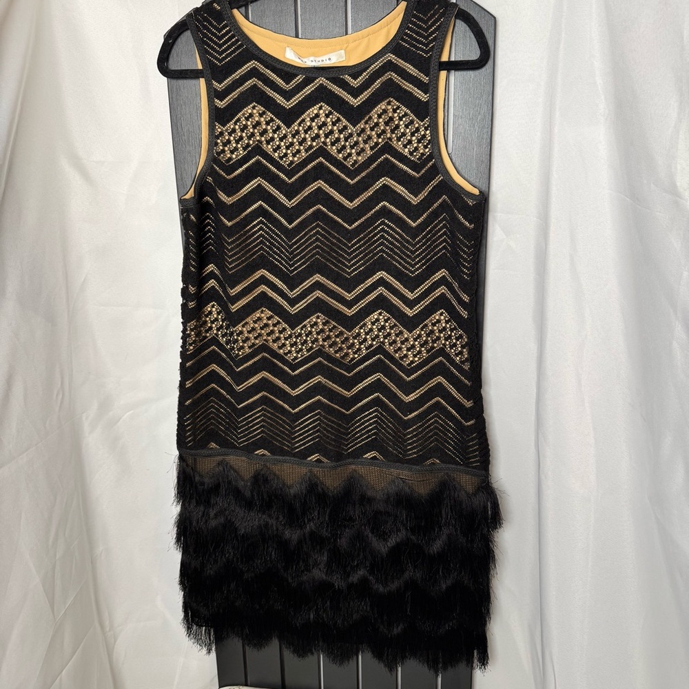 Max Studio Black and Gold Chevron‎ Mini Dress